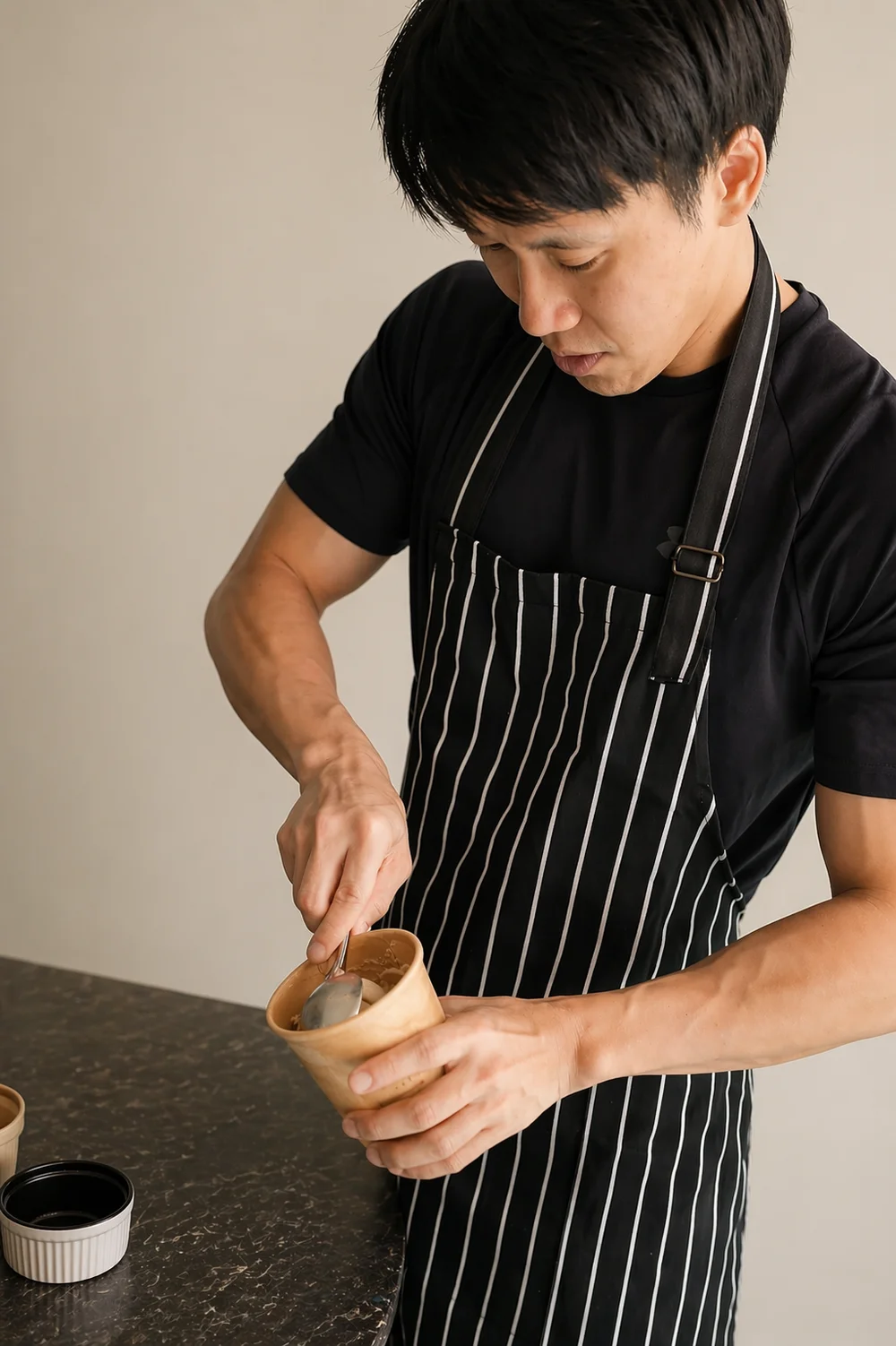 Kur Win, founder of Smooth, scooping a pint of ice cream